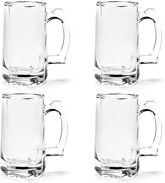 Heavy Beer Mugs Set, 12.5oz Glass Mugs With Handle, Beer Glasses For Freezer, 370ml Beer Drinking Glasses, Traditional Stein For Bar, Alcohol, Beverages,Coffee, Teas, Set of 4