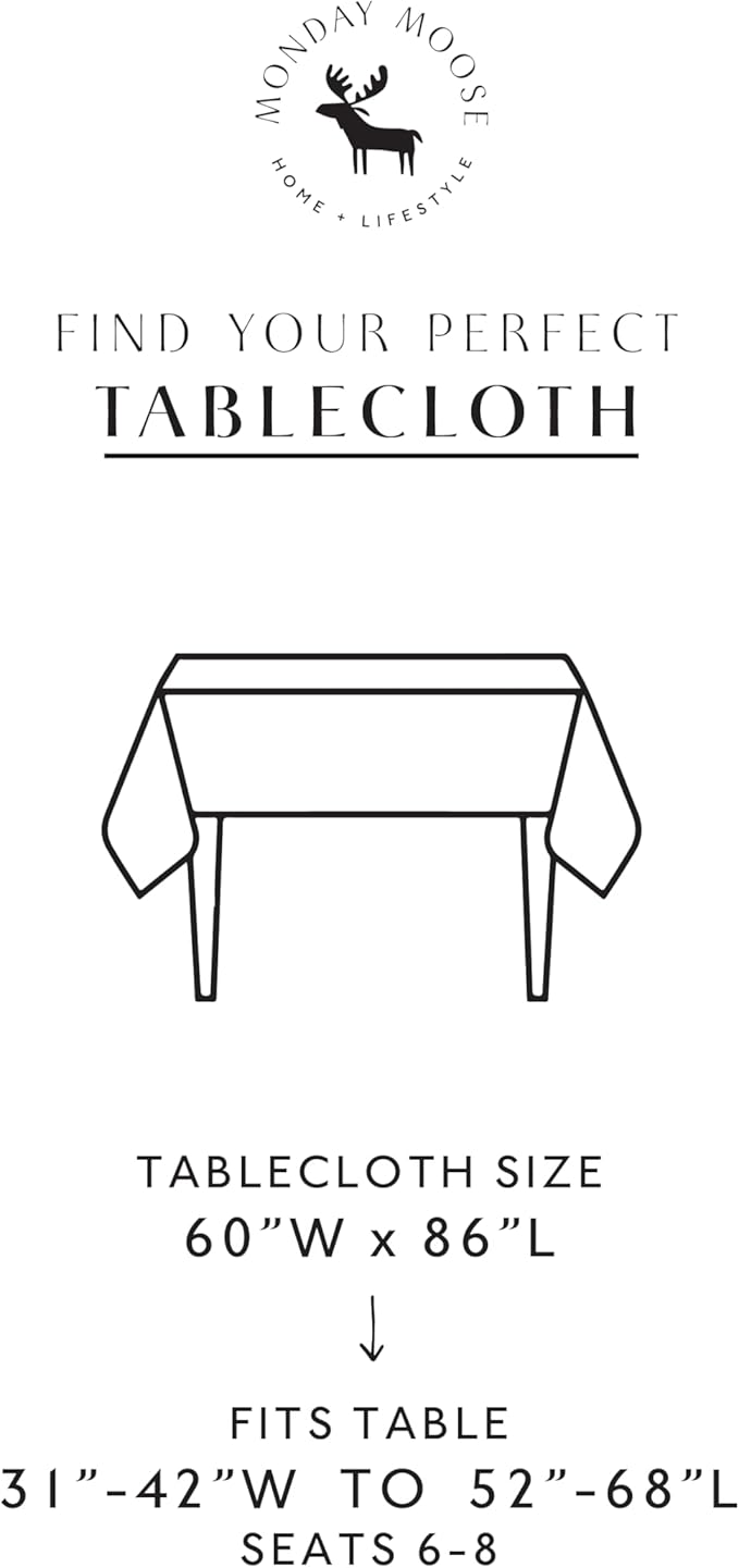 MONDAY MOOSE Ruffle Farmhouse Rustic Rectangle Natural Stonewashed Cotton Tablecloth for Kitchen, Dining Room, Restaurant (60x86 inch, White)