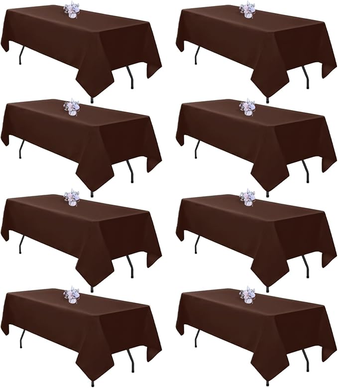 8 Pack Brown Tablecloth 60x126 Inch Rectangle Table Cloth for 8 Foot Rectangle Tables, Wrinkle Resistant Washable Polyester Fabric Rectangular Table Cover for Dining Banquet Wedding Party