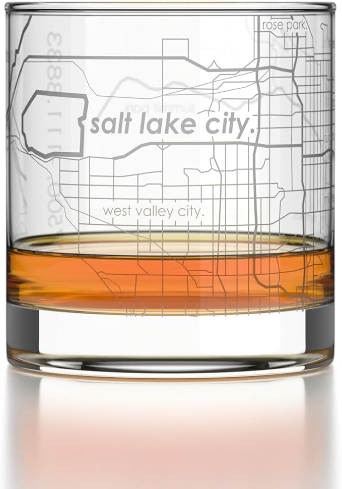 Well Told Engraved Salt Lake City Utah Map Rocks Glass, Old Fashioned Glassware (11 oz, Clear) Etched Bourbon Tumbler, Gifts For Whiskey Lovers