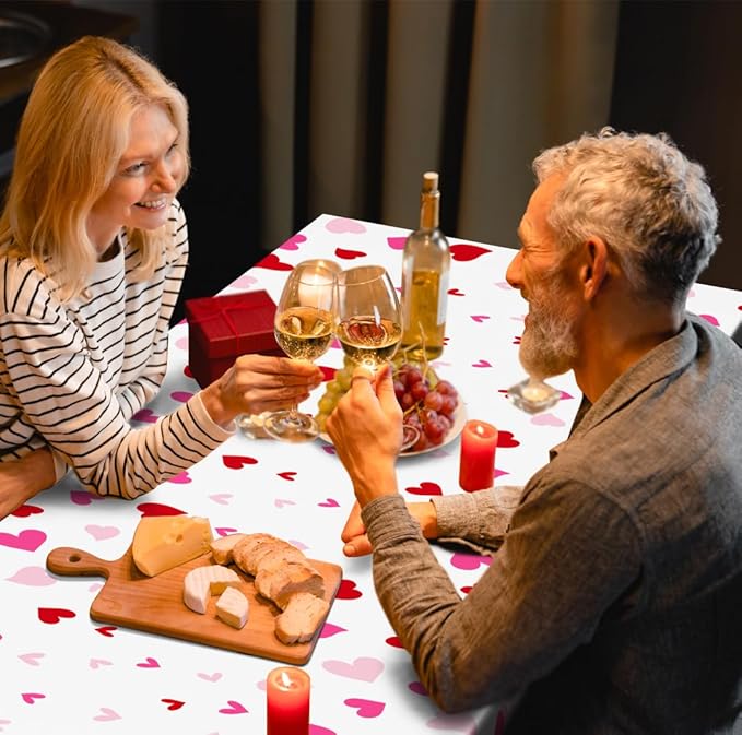 12 Pack Valentines Plastic Tablecloth, 54" x 108" Valentines Decorations, Heart Disposable Red Pink Valentine's Tablecloths Love Party Favors, Love Decorations Table Decor for Birthday Party Supplies