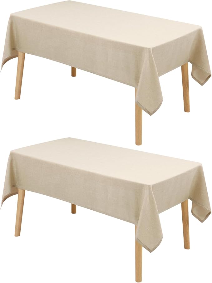 Hiasan 2 Pack Faux Linen Rectangle Tablecloth - Wrinkle and Stain Resistant Washable Table Cloth for Kitchen Dining Room Holiday Table Cover for Party Dinner, Beige, 60 x 84 Inch