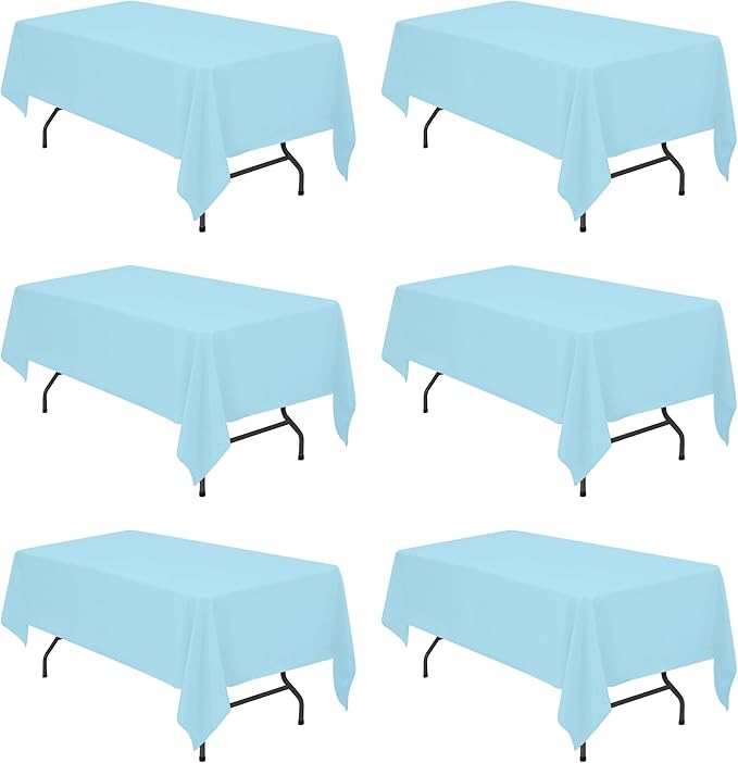 BRILLMAX 6 Pack Light Blue Tablecloths 60 x 102 Inch for 6ft Rectangle Tables - 150 GSM Polyester Fabric, 15" Standard Drop, Water, Stain & Wrinkle Resistant Cloth Cover for Wedding Dining Buffet