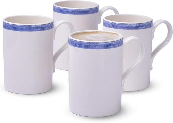 Portmeirion Potters 9oz Ceramic Mug (Set of 4) - Handcrafted Coffee Mugs with Blue Brushstrokes - Dishwasher, Microwave, Freezer Safe - Earthenware Mugs for Tea & Coffee Lovers, Unique Mug Set (Blue)