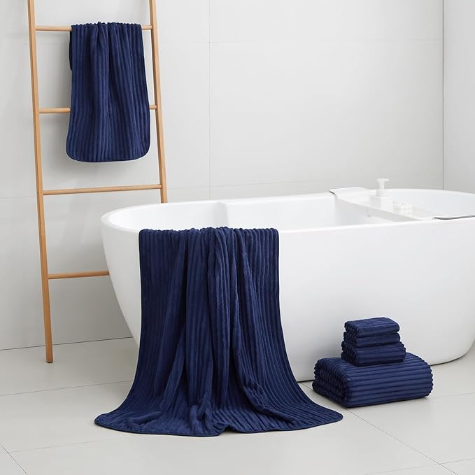 Extra Large Bath Towel Set of 6 (40"x80"),Oversized Bath Sheet Super Soft Highly Absorbent Microfibers Quick Dry Luxury Shower Towel for Bathroom Spa Gym Hotel Yoga(Navy Blue, 6Piece)