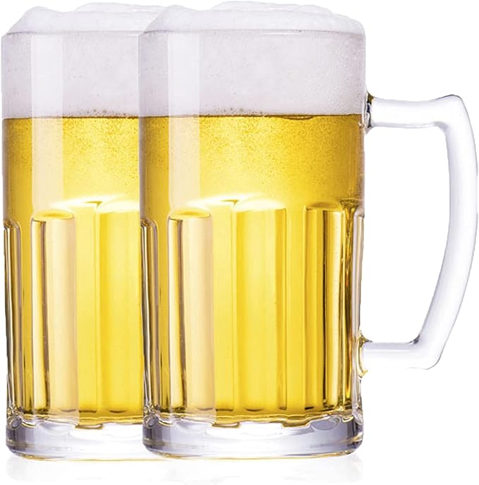 2 Pack Heavy Beer Mugs, Large Beer Glasses with Handle, 20 Ounce Glass Steins, Classic Beer Mug glasses Set