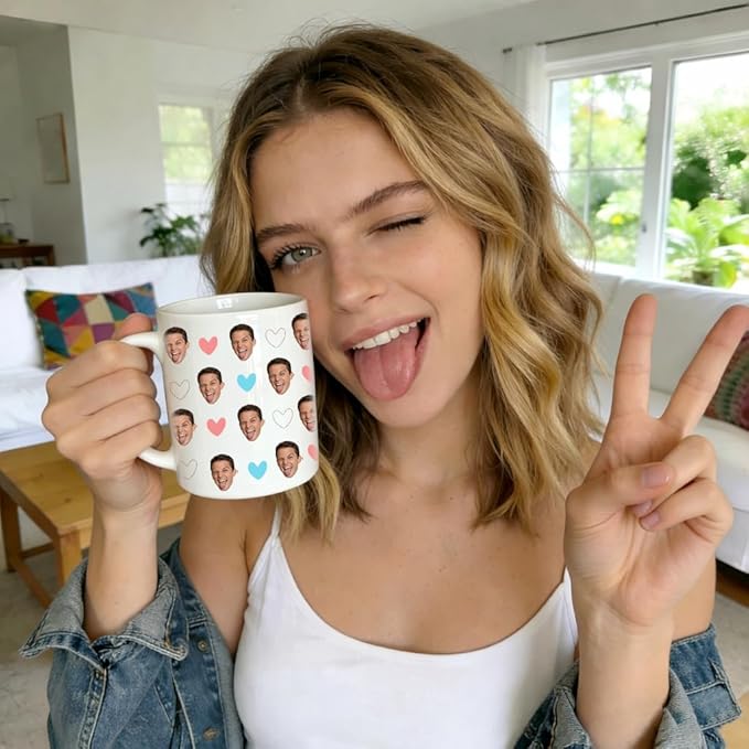Custom Cute Coffee Mugs Valentines Day Gift for Her - Personalized Photo All-Over Print, Customized Funny Mug Tea Cup Birthday Gifts for Women, Couple, Mom, Wife, Husband, Girlfriend, Boyfriend
