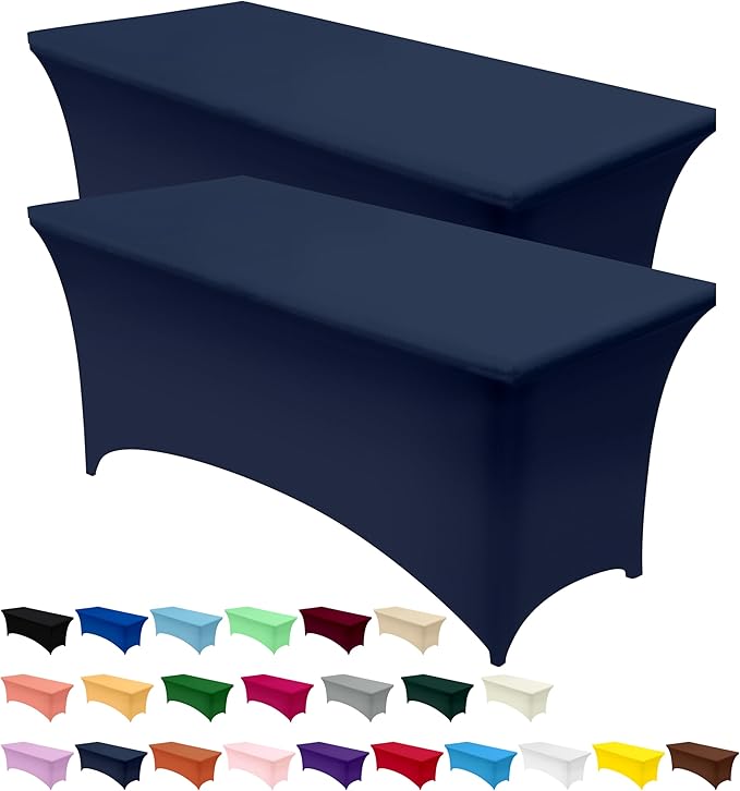 Utopia Kitchen Spandex Tablecloth 2 Pack [4FT, Navy Blue] Tight, Fitted, Washable and Wrinkle Resistant Stretch Table Cloth Rectangle Cover for Trade Show, Weddings & Parties [48Lx30Wx30H Inch]