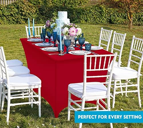 Utopia Kitchen Spandex Tablecloth 10 Pack [6FT, Red] Tight, Fitted, Washable and Wrinkle Resistant Stretch Table Cloth Rectangle Cover for Trade Show, Weddings & Parties [72Lx30Wx30H Inch]
