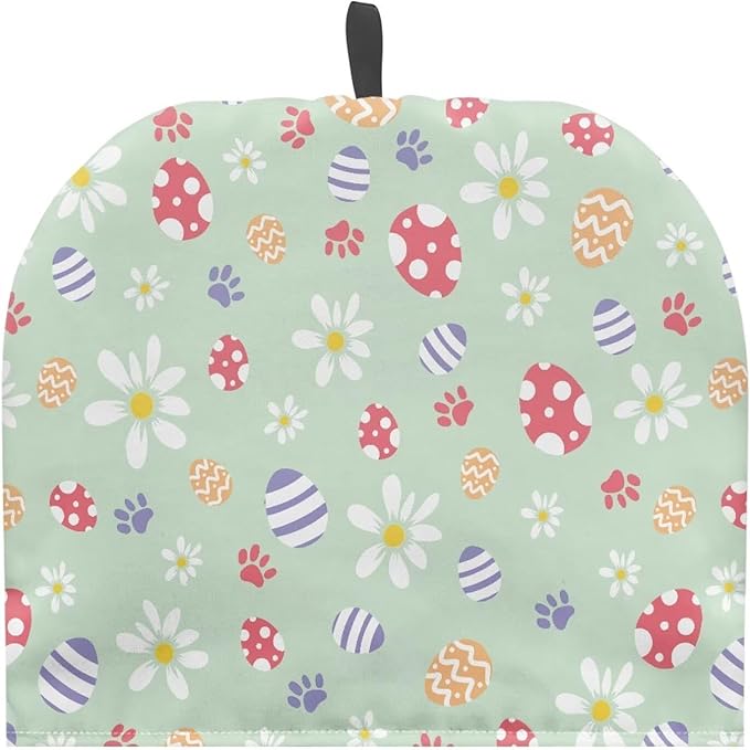 Tea Cozy for Teapots with Handle, Easter Eggs Paw & Daisy Print Dust Insulated Cover, Hanging Fold-Up Design, Suitable for Kitchen and Living Room Table Decoration