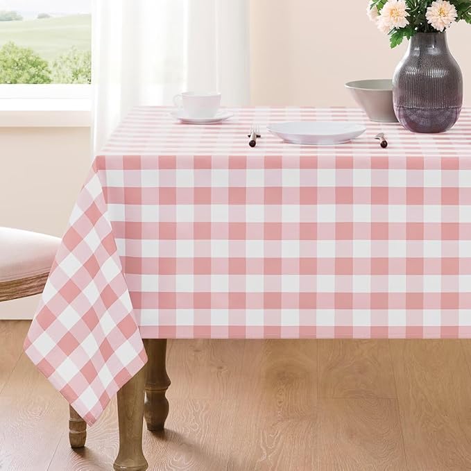Checkered Tablecloth Rectangle Gingham Table Cloths Waterproof Wrinkle Free Buffalo Plaid Table Covers Washable for Dining, Parties & Outdoor Picnic(Pink,52"×70")