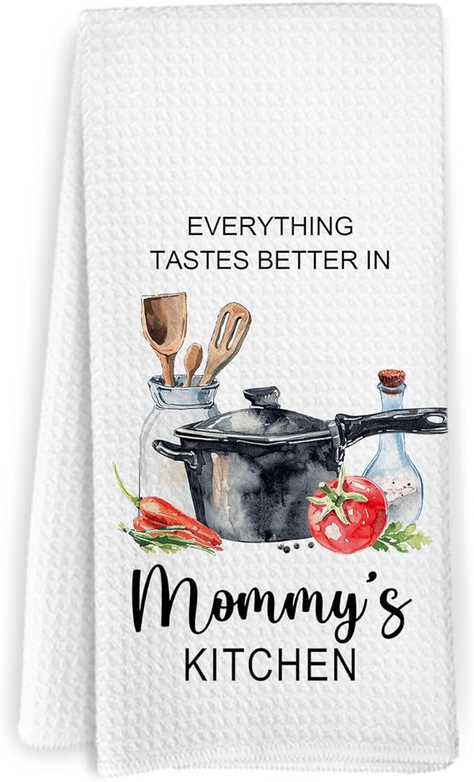 Mommy Gifts Kitchen Towels, Mommy Gift for Mother, Christmas Mothers Day Birthday Gifts for Mom, Moms Decorative Dish Hand Tea Towels for Kitchen Decor, 16x24 Inch