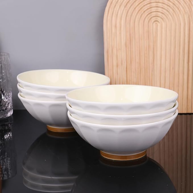 Large Pasta Bowls Set of 6, 29 oz Yellow Porcelain 7 inch, Microwave Oven Dishwasher Safe for Salad Soup