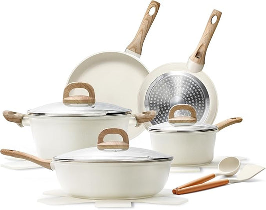 14 Pcs Pots and Pans Set, Nonstick Cookware Sets, Granite Induction Cookware Non Stick Cooking Set with Frying Pans, Saucepans, Saute Pan, Extra Large Casserole, PFAS PTFE PFOA PFOS Free