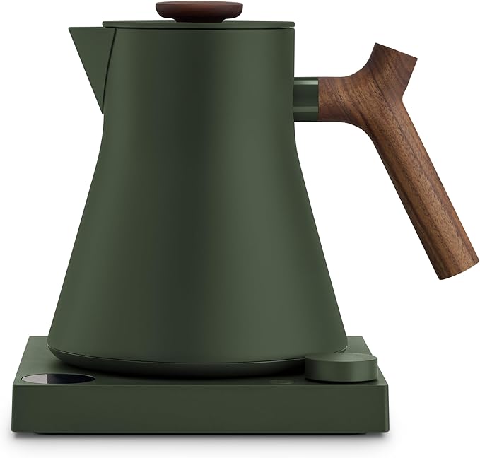 Fellow Corvo EKG Pro Electric Tea Kettle - Electric Tea Pot - Quick Heating Electric Kettles for Boiling Water - Temperature Control & Built-In Brew Timer - Woodland with Walnut Accents - 0.9 Liter