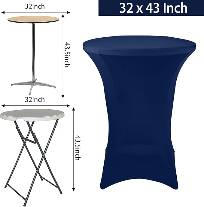2 Pack Cocktail Spandex Tablecloth 32"x43" Cocktail Table Cover Fitted High Top Round Table for Bar Wedding Birthday Party Banquet (Navy Blue)