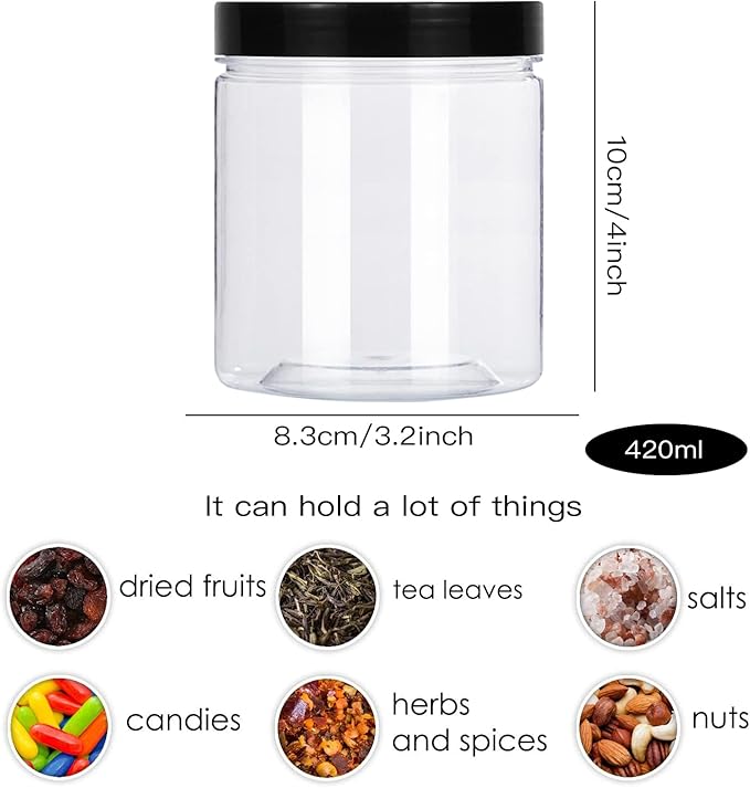 Lainrrew 8 Pcs 14oz Plastic Jars with Lids, Clear Plastic Slime Containers Plastic Round Storage Jars Container Wide Opening Storage Jars for Kitchen, Home, Crafts Storage