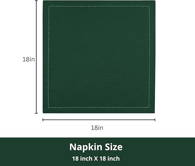 PurpleEssences Set of 6 Hemstitch Cloth Dinner Napkins 100% Cotton - Soft Durable Washable - Ideal for Wedding Christmas Holiday Winter - Perfect Everyday Use Table Linen 18x18 - Forest Green