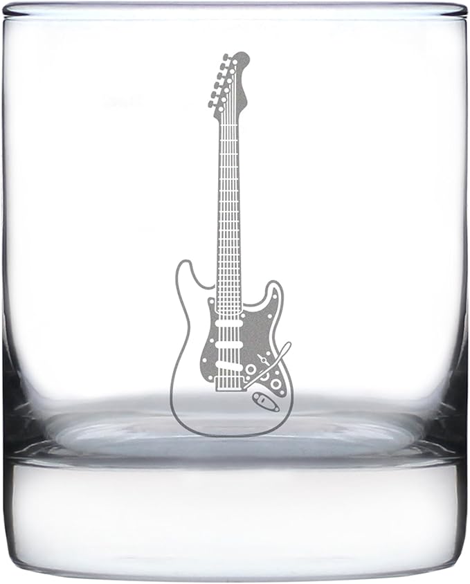 Bevvee Electric Guitar Rocks Glass - Music Gifts for Guitar Players, Teachers and Musical Accessories for Musicians that Play Guitar - 10.25 Oz Glasses