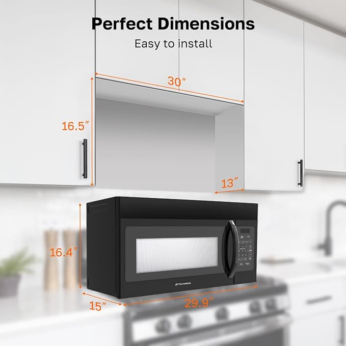 30" Over the Range Microwave Oven, ThermoMate 1.7 Cu. Ft. Capacity Microwave Over the Stove with One Touch, 1000 Cooking Watts, 300 CFM, 10 Power Levels, LED Lighting, Black
