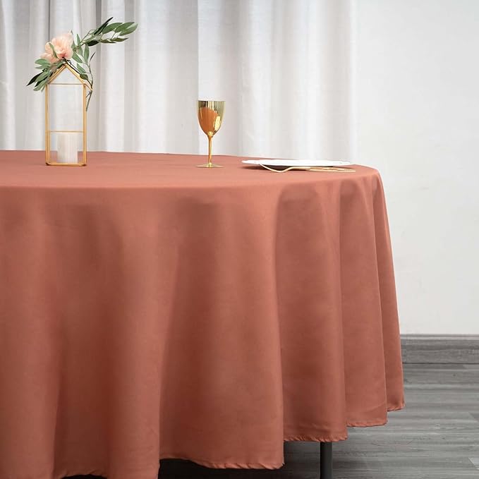 Efavormart Round Tablecloth, 108 Inch Stain & Wrinkle Resistant Washable Table Cloth, Decorative Polyester Fabric Table Cover for Banquet, Wedding, Dining- Terracotta