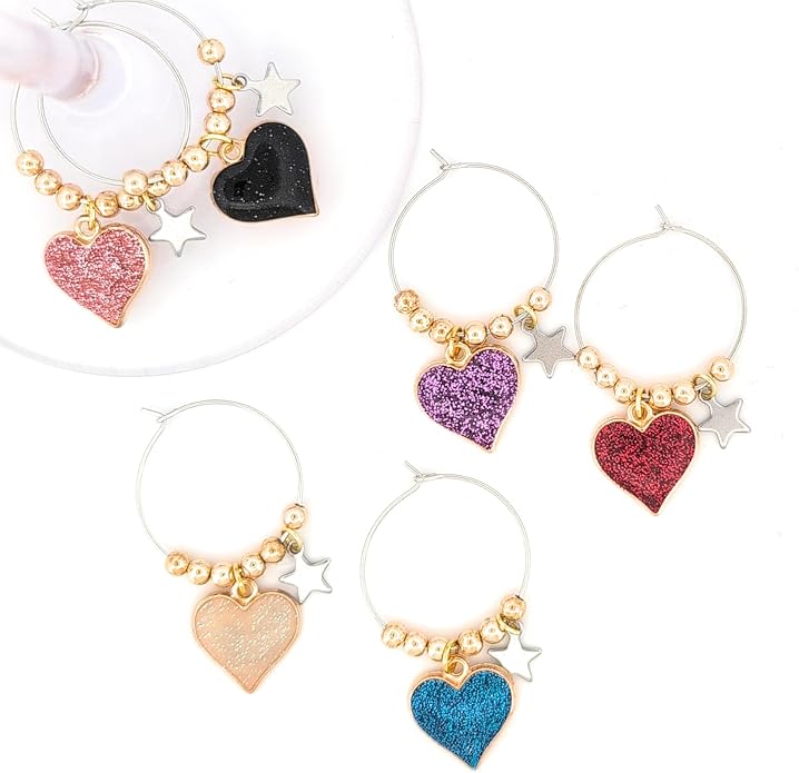Pixie Easter Wine Charms, Gifts, Wine Charms for All Holidays and Occasions, Heart Glass Tag Identifies, Party Supplies and Party Favors - 6 piece set