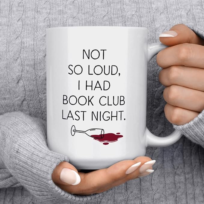 Loftipop Funny Book Club Coffee Mug, Reading Wine Lover Cup, Bookish Bibliophile Librarian Bookworm Gifts (15oz)