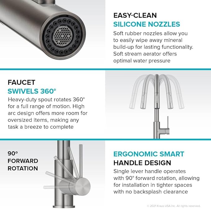 KRAUS Oletto Contemporary Pull-Down Single Handle Kitchen Faucet in Spot Free Stainless Steel, KPF-3104SFS