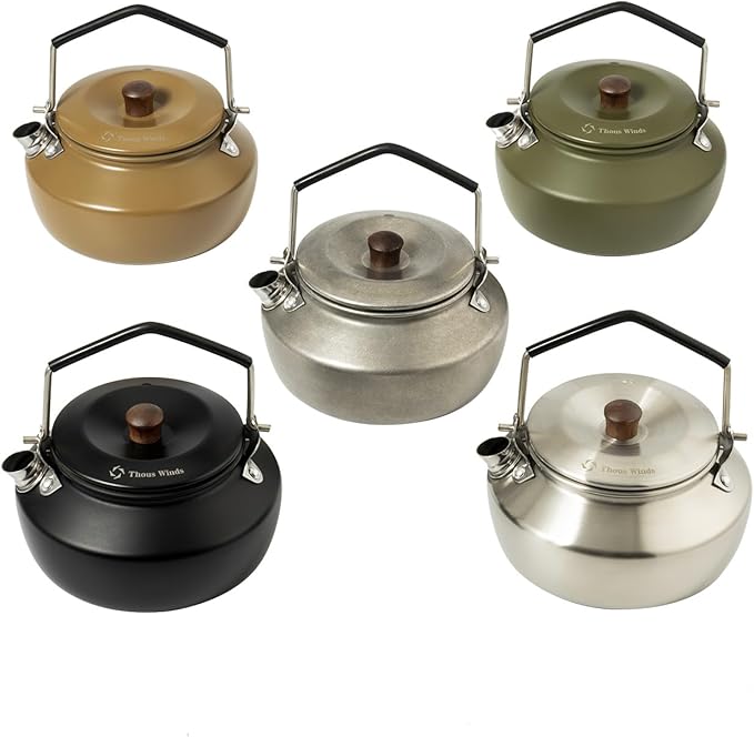Thous Winds 0.6 Liter Lightweight Stainless Steel Camping Kettle Portable Camp Tea Pot, Outdoor Campfire Use, Retro Silver