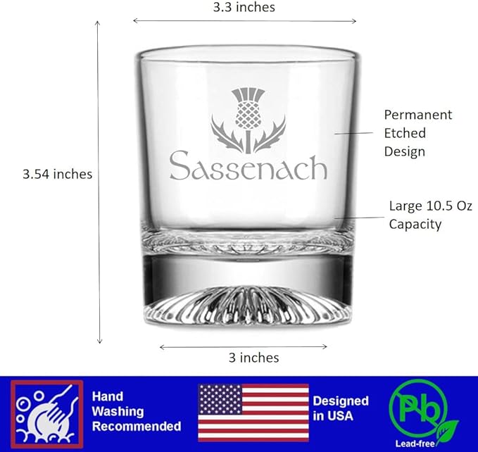 Etchpress Valentines Day Gifts for Men Women, Sassenach Scottish Thistle Heavy Base Rocks Cocktail Whiskey Glass, Great Gift for Dad