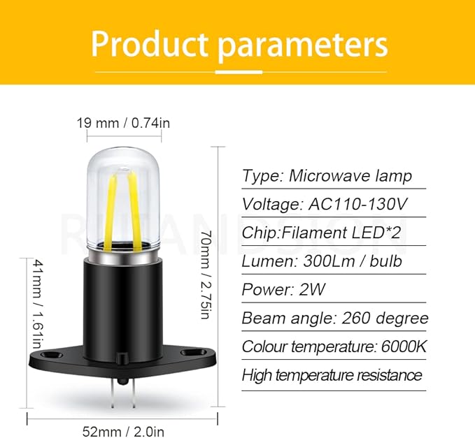 Ruiandsion Z187 T170 LED Microwave Light Bulb White 110V 125V 130V 110-130V 2W Equivalent 20W LED Filament Light Bulb Replacement for Microwave Oven Light - Z01