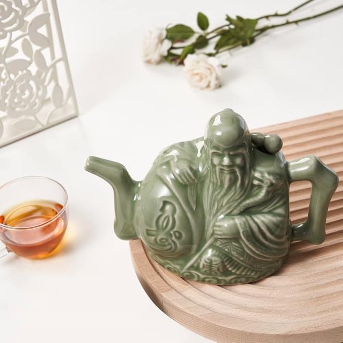 RORA Assassins Teapot Ceramic Handmade Magic Tea Kettle for Three Drinks in One Pot, Two Heart Design Chinese Tea Pot with Mini Funnel, 16 oz