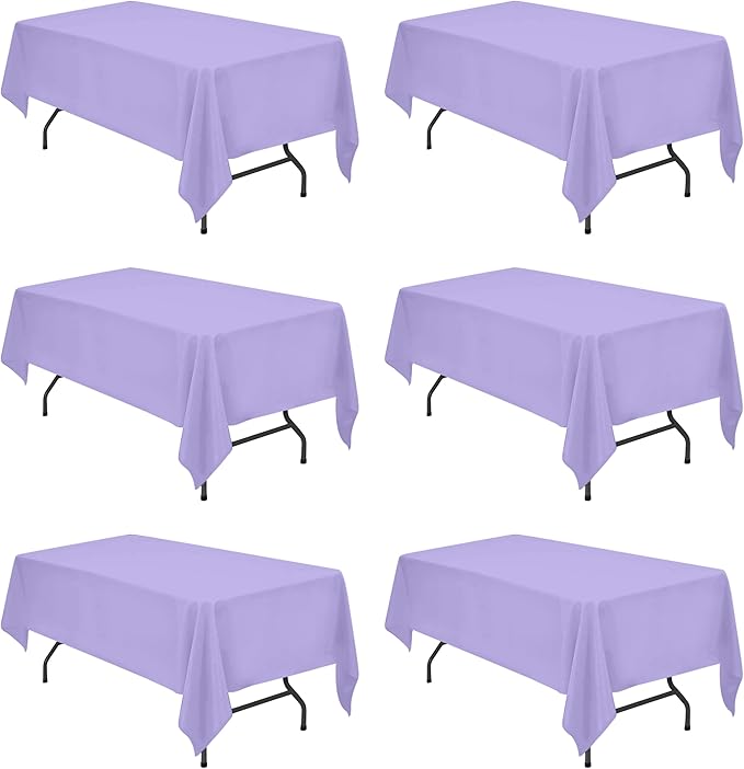 BRILLMAX 6 Pack Lavender Tablecloths 60 x 102 Inch for 6ft Rectangle Tables - 150 GSM Polyester Fabric, 15" Standard Drop, Water, Stain & Wrinkle Resistant Cloth Cover for Wedding Dining Buffet