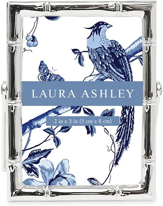 Laura Ashley 2x3 Silver Bamboo Metal Picture Frame (Vertical) with Pull-Out Easel Stand, Made for Tabletop, Counterspace, Shelf and Desk (2x3, Silver)