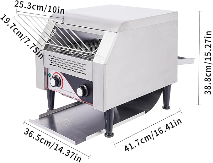 Commercial Conveyor Toaster Electric Bread Toaster for Buffet Coffee Shop Hotel Sliced Bread Doughnuts Sandwiches Baking,7 Speed & 3 Baking Modes, Front/Back Output (300 Slices/Hour)