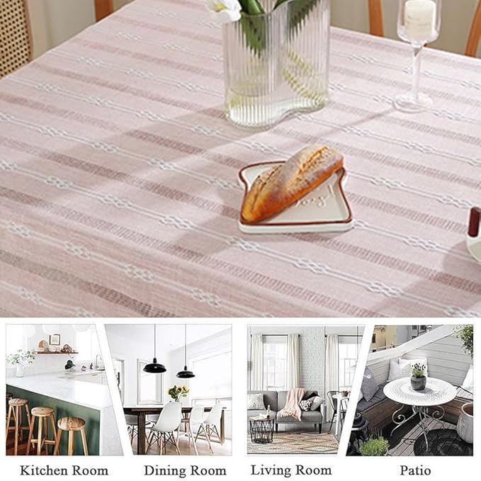 Pahajim Striped Tablecloth Rectangle with Tassels Thick Linen Cotton Table Cloth for Outdoor Picnic Dining and Holiday Kitchen Decor Square,55''x55'', 4 Seats