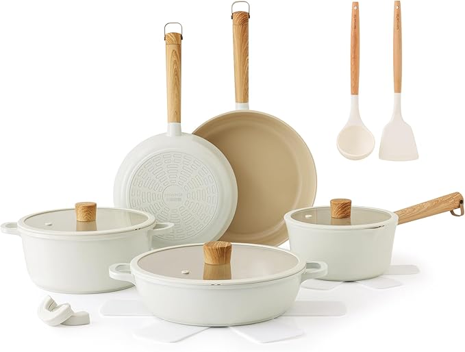 SENSARTE Ceramic Nonstick Cookware Set Non-toxic Healthy Pots and Pans Set Ceramic Coated Kitchen Cooking Set, Free of Intentionally Added PFAS/PTFE, Dishwasher&Oven Safe, Induction Compatible, 15pcs