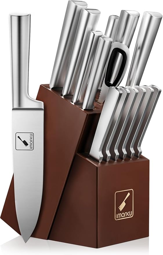 imarku Knife Set - Kitchen Knife Set 15 Pieces Japanese Stainless Steel Knife Block Set with Sharpener - Dishwasher Safe Kitchen's Knives - Ultra Sharp Chef Knife Set for Kitchen