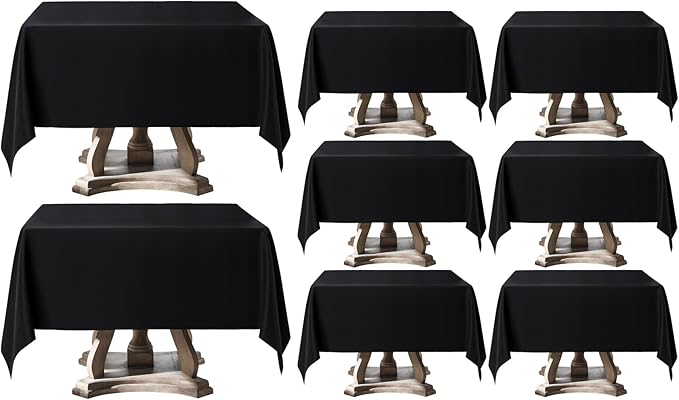 Square Tablecloth 52 x 52 Inch Black 8 Pack Tablecloths Stain-Wrinkle Resistant Washable Polyester Table Cloths for Holiday, Buffet Parties,and Wedding