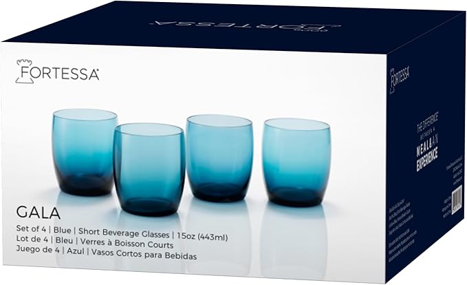 Fortessa Gala Glass, 15 Ounce Short Beverage (Set of 4), Cornflower