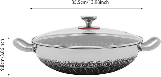Wok Pan,Hybrid Wok with Lid,Non Stick Stainless Steel Woks & Stir-fry Pans Nonstick Frying Pan Dishwasher and Oven Safe, Works on Induction (14 inch)