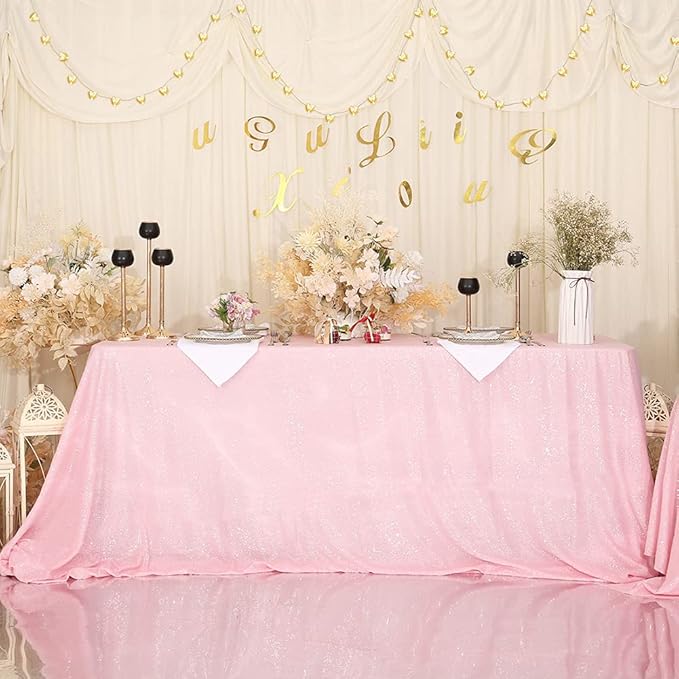 Eternal Beauty Pink Tablecloth, 60x102 Inch Sequin Rectangle Table Cover for Valentines Cake Dessert Exhibition Party Birthday Events