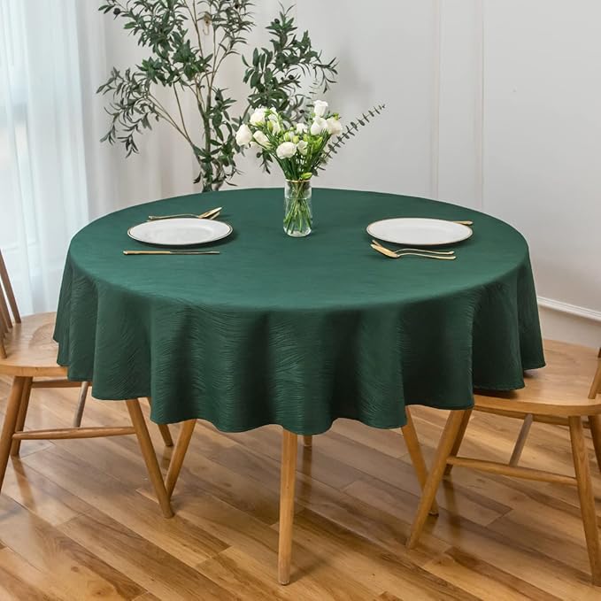 maxmill Christmas Hunter Green Tablecloth, Spill-Proof and Water Resistance Heavy Weight Soft Circular Table Cloth for Christmas, Holiday and Family Gatherings, Dinner Round 90 Inch, Hunter Green
