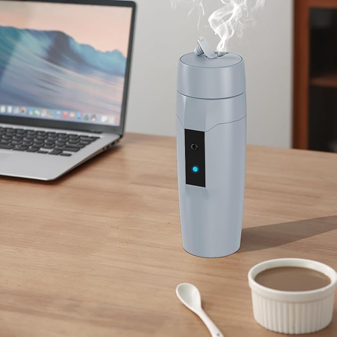 Portable Electric Kettle Boiler, Small Electric Travel Kettle, 300W Fast Water Heater, Mini Electric Tea Coffee Mug for Hotels/Offices/RVs, Automatic Shut-Off & Restart, Elegant Gray