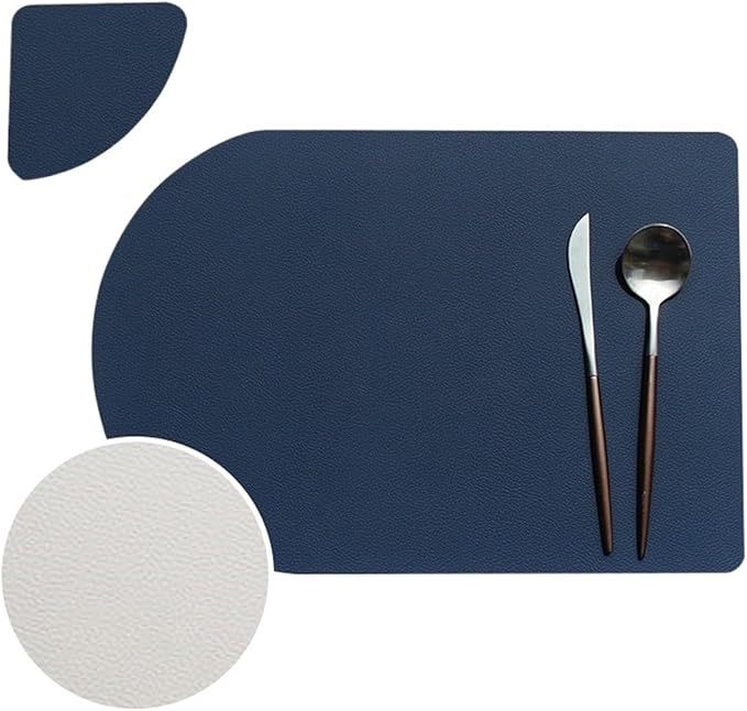 Placemat Washable Set Dual Side Tableware Pad Leather Heat Lnsulation Waterproof Non-Slip Bowl Coaster Kitchen(Blue Gray)