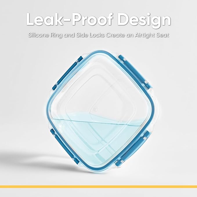Superio Plastic Food Storage Containers with Airtight Lids, 8 Pack- 16 Oz, BPA Free, Leakproof, Stackable, Microwave, Dishwasher, Freezer Safe, Blue