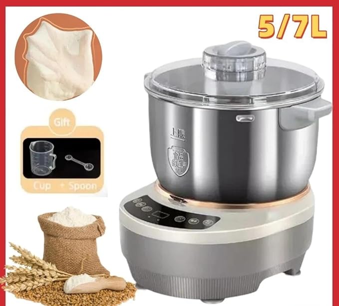 5L/7L Heavy Duty Spiral Dough Mixer - Commercial Grade Bread Maker & Dough Maker, Electric Mixing Machine with Stainless Steel Bowl (Grey-7L)