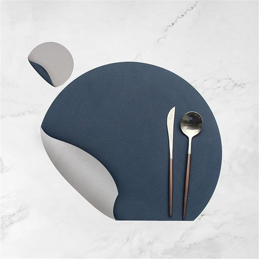 1/4/6Pcs Leather Placemat with Coaster Dual-Sided Unique Oval Table Mat Upgraded PU Table Mats and Color Kitchen Access(C Blue Grey,4pcs Sets)