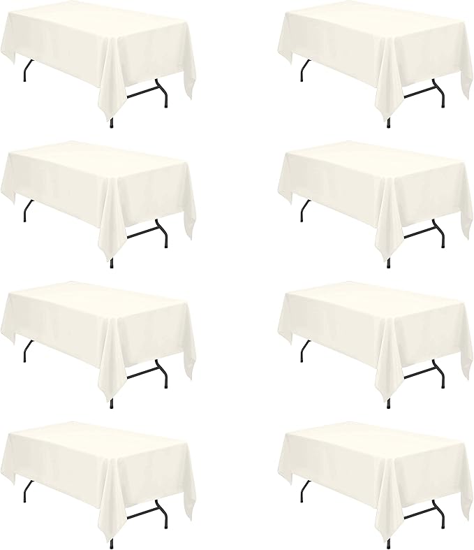 BRILLMAX 8 Pack Ivory Tablecloths 60 x 102 Inch for 6ft Rectangle Tables - 150 GSM Polyester Fabric, 15" Standard Drop, Water, Stain & Wrinkle Resistant Cloth Cover for Wedding Banquet Dining Buffet