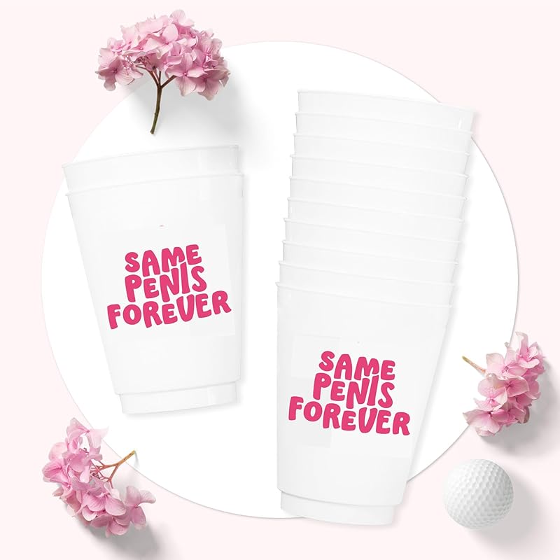 24 Pcs Same Penis Forever Bachelorette Party Cups & Plates by Stag & Hen | Custom Personalized Drinkware Tableware for Cute Classy Theme Bridal Shower, Engagement Party | Gifts, Favors, Decor